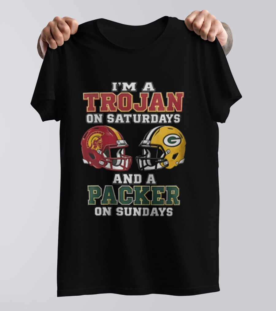 I'm A Trojan On Saturdays Packer On Sundays Football Helmets T-Shirt