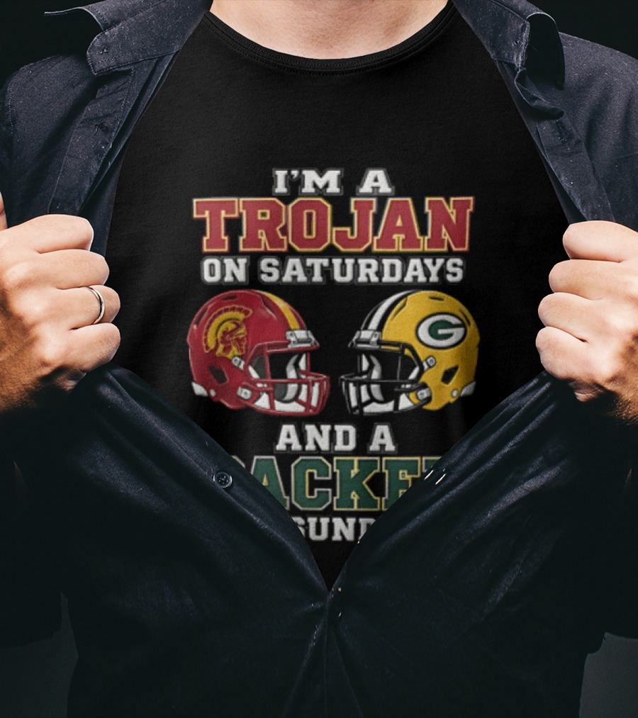 I'm A Trojan On Saturdays Packer On Sundays Football Helmets T-Shirt