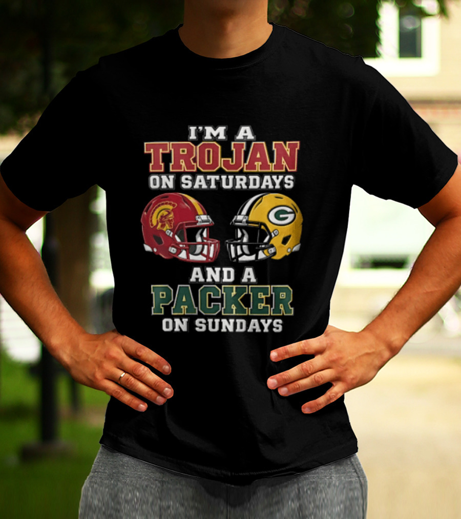 I'm A Trojan On Saturdays Packer On Sundays Football Helmets T-Shirt