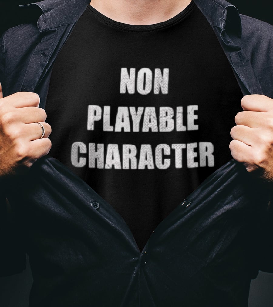 Non Playable Character White Distressed Black T-Shirt