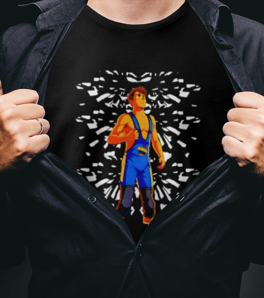 PackageJCB Shattering Glass Ceilings Powerhouse Character In Blue Jumpsuit And Red Boots T-Shirt
