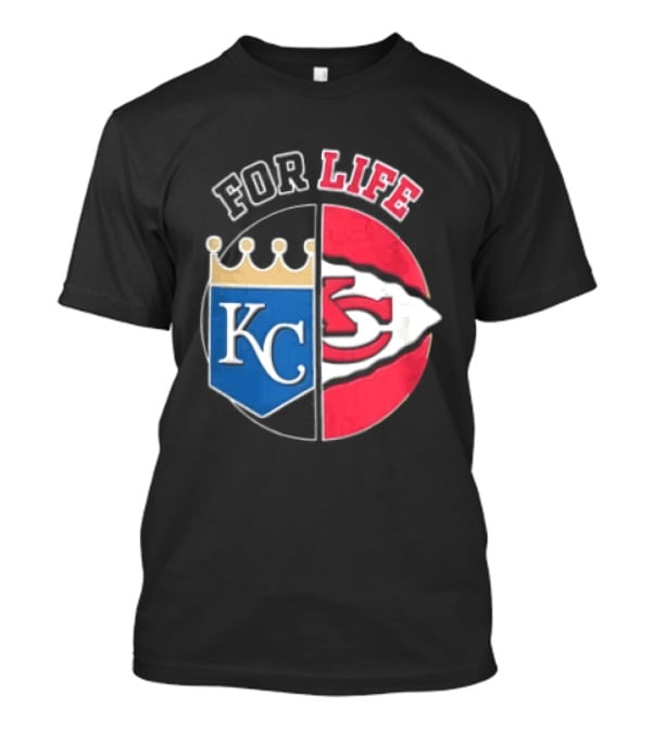 Kansas City Royals Chiefs For Life KC Arrowhead Split Crown T-Shirt