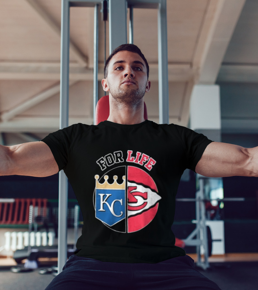 Kansas City Royals Chiefs For Life KC Arrowhead Split Crown T-Shirt