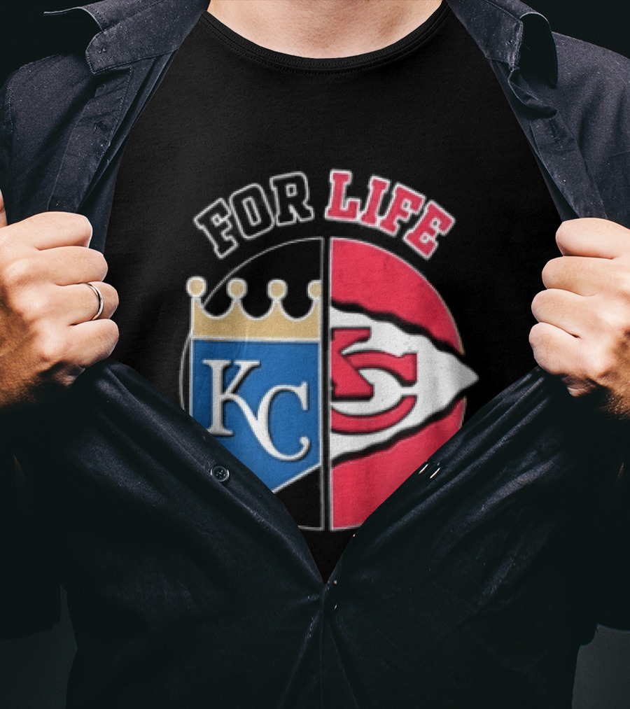 Kansas City Royals Chiefs For Life KC Arrowhead Split Crown T-Shirt