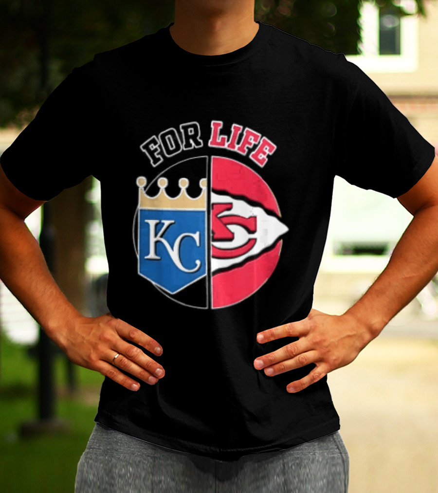 Kansas City Royals Chiefs For Life KC Arrowhead Split Crown T-Shirt