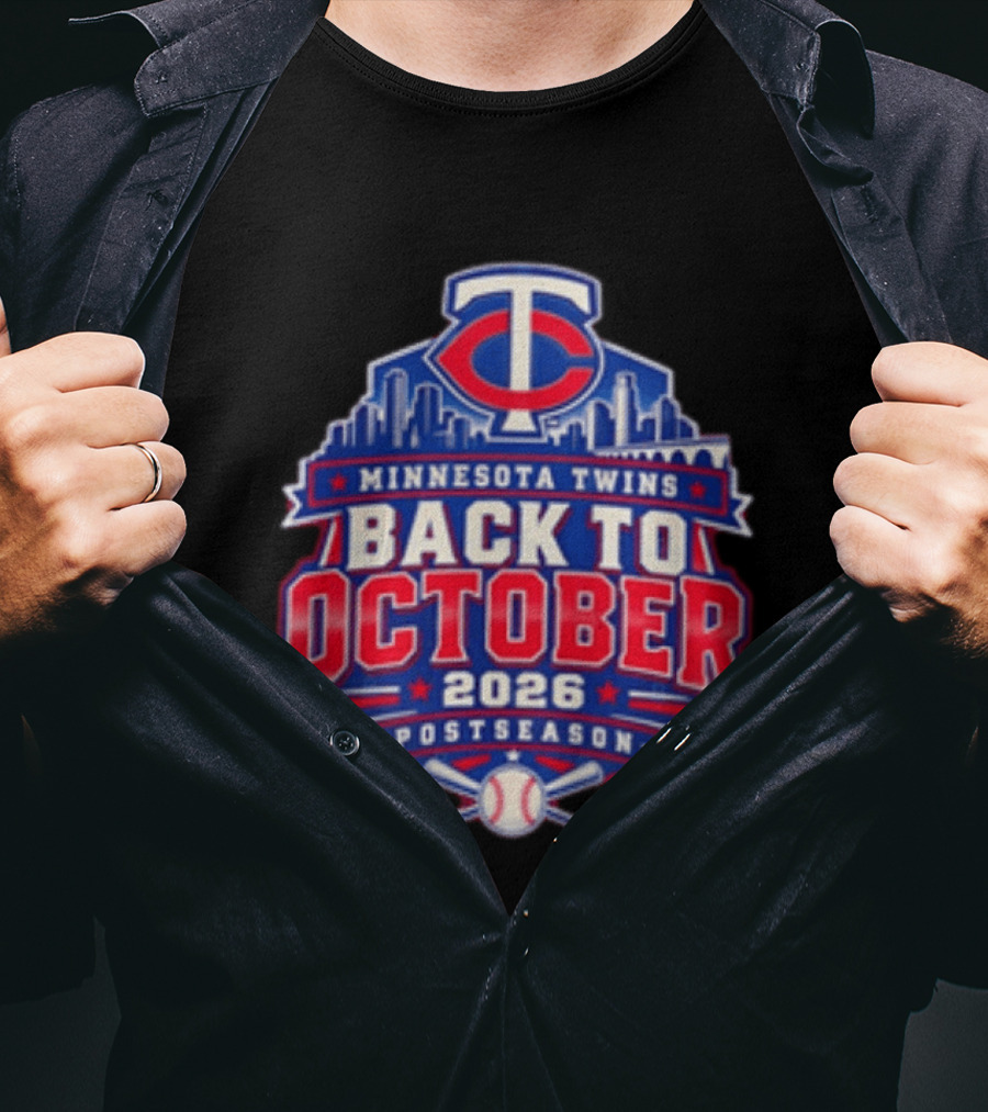 Minnesota Twins Back To October 2026 Postseason Skyline T-Shirt