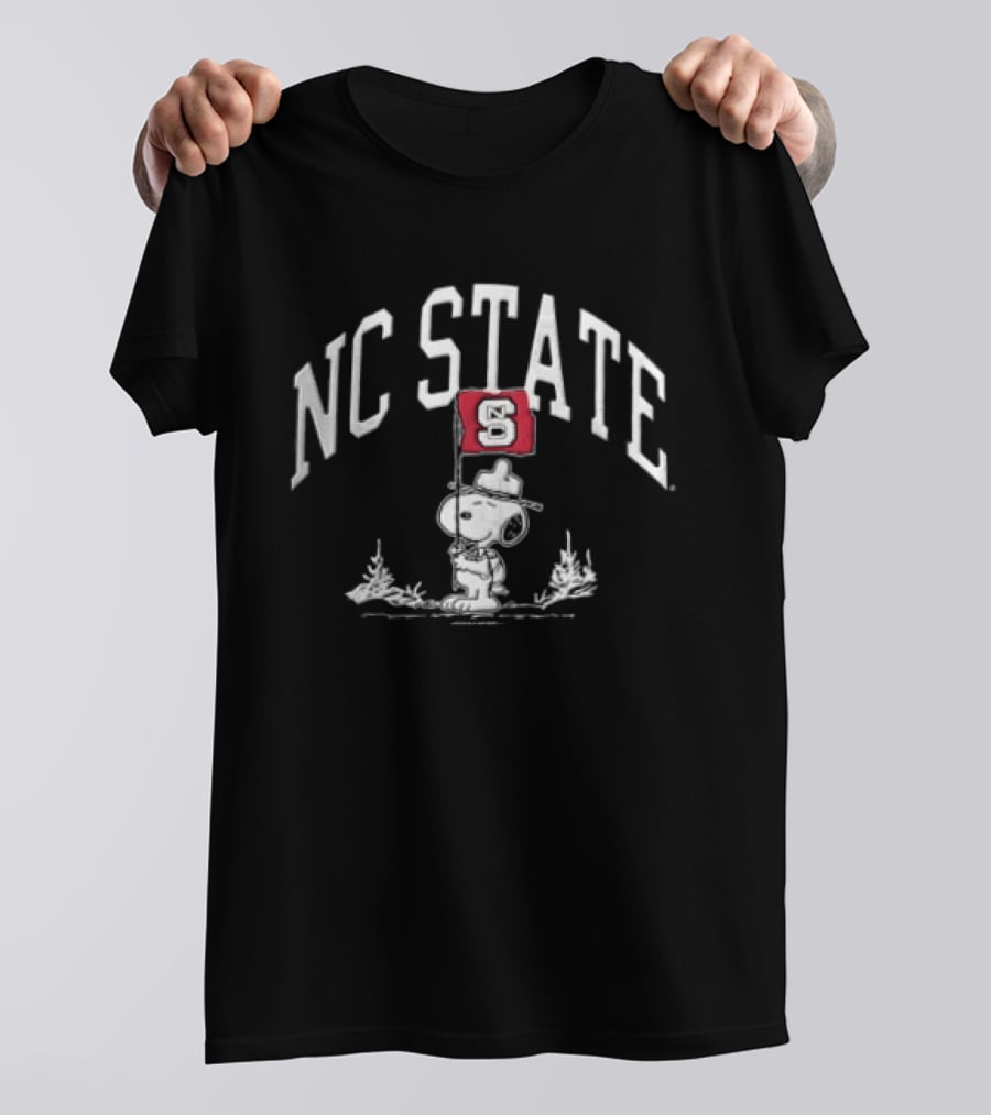 NC State Snoopy Scout Holding S Flag Cartoon T-Shirt
