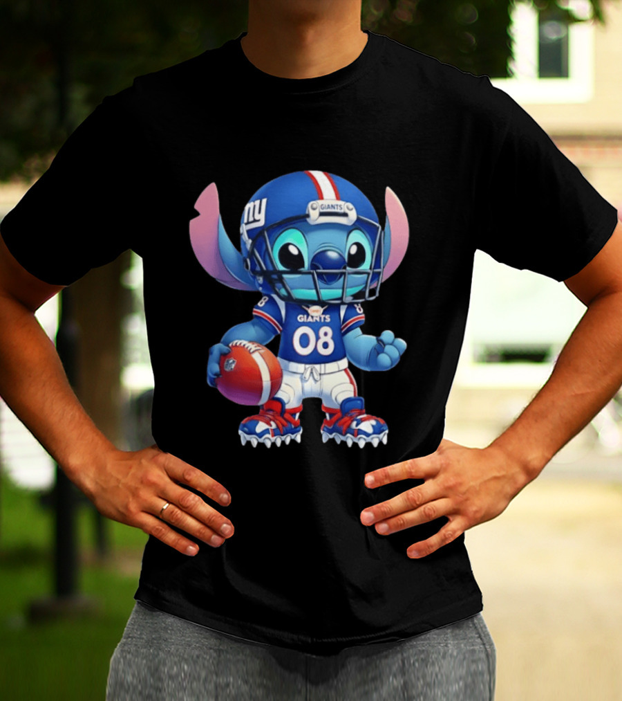 Stitch New York Giants Player Cartoon Collaboration 08 Football T-Shirt
