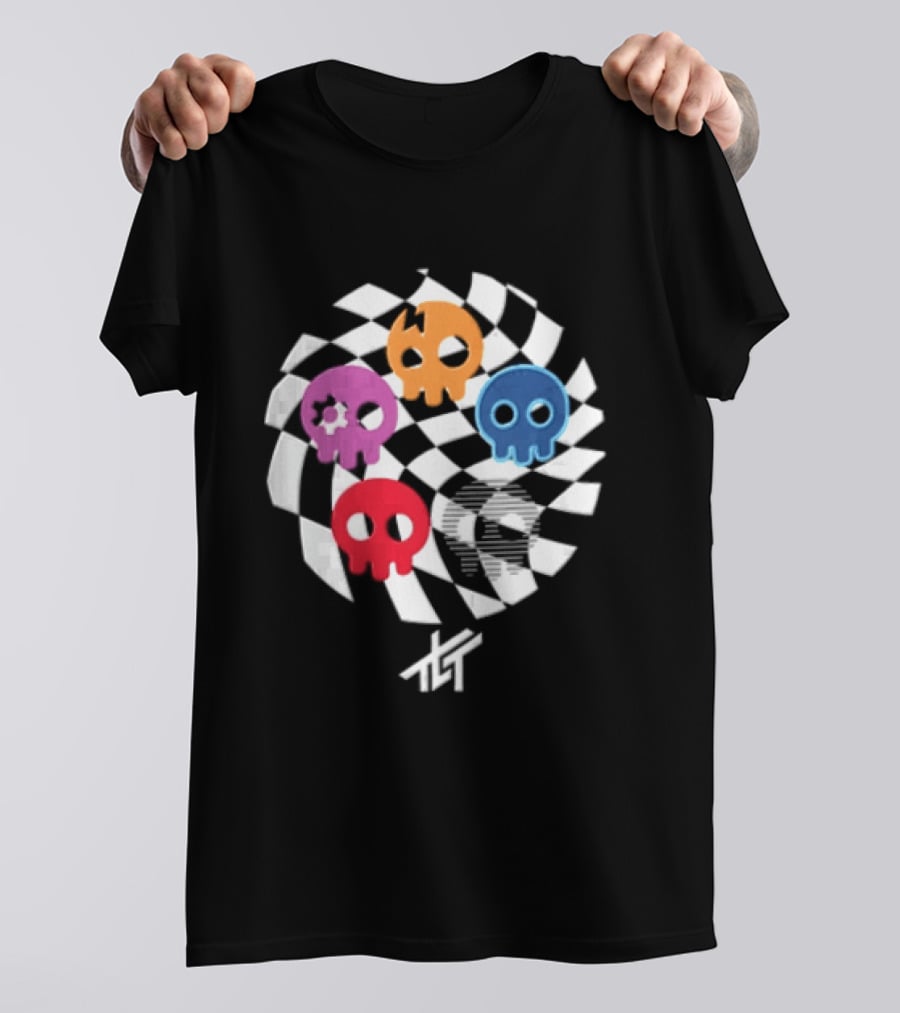 The Living Tombstone Five Colorful Skulls Checkered T-Shirt