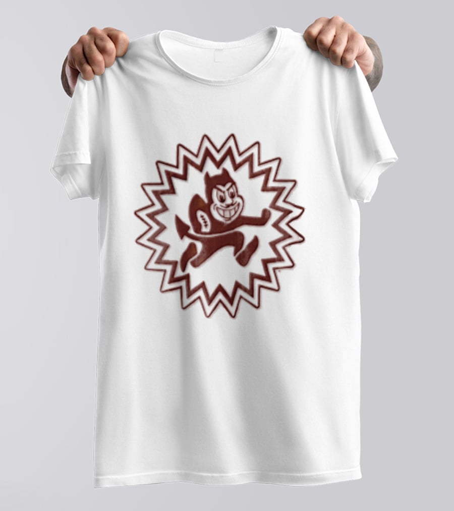 Arizona State Sun Devils Mascot Cartoon Devil Running Football Burst T-Shirt
