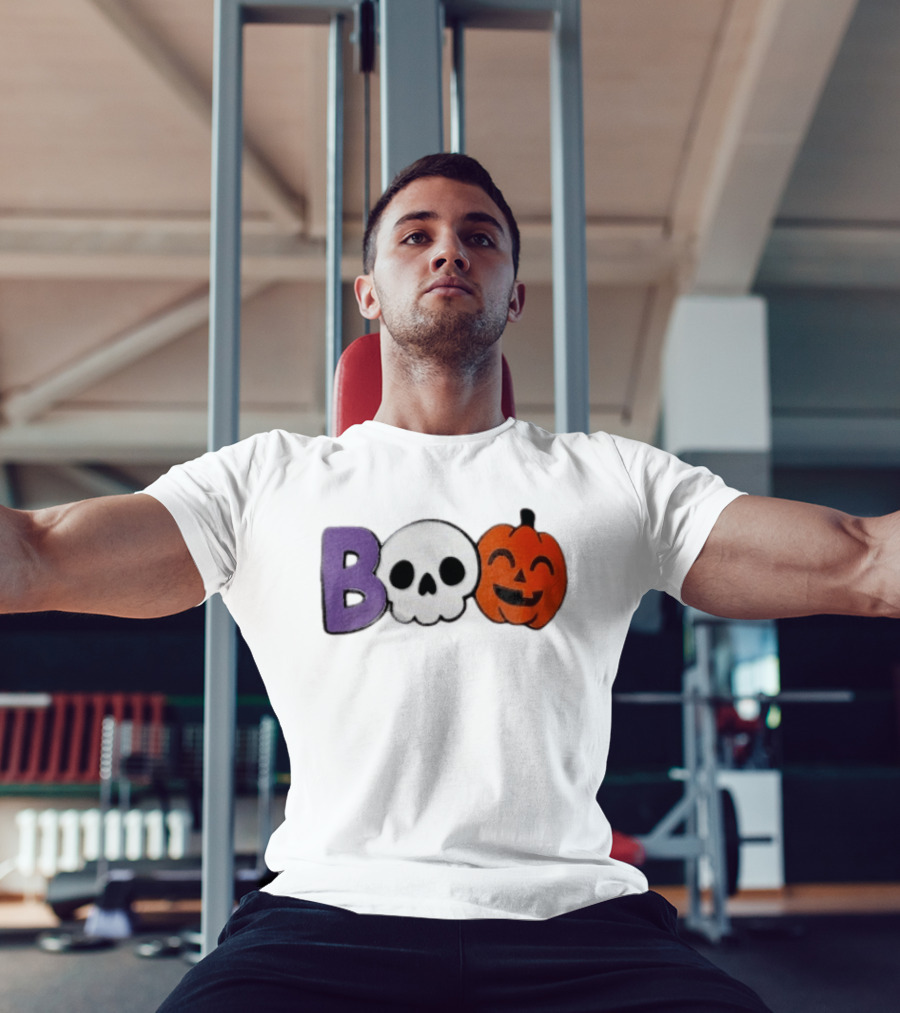 BOO Skull Pumpkin Purple Letter Halloween Fun T-Shirt