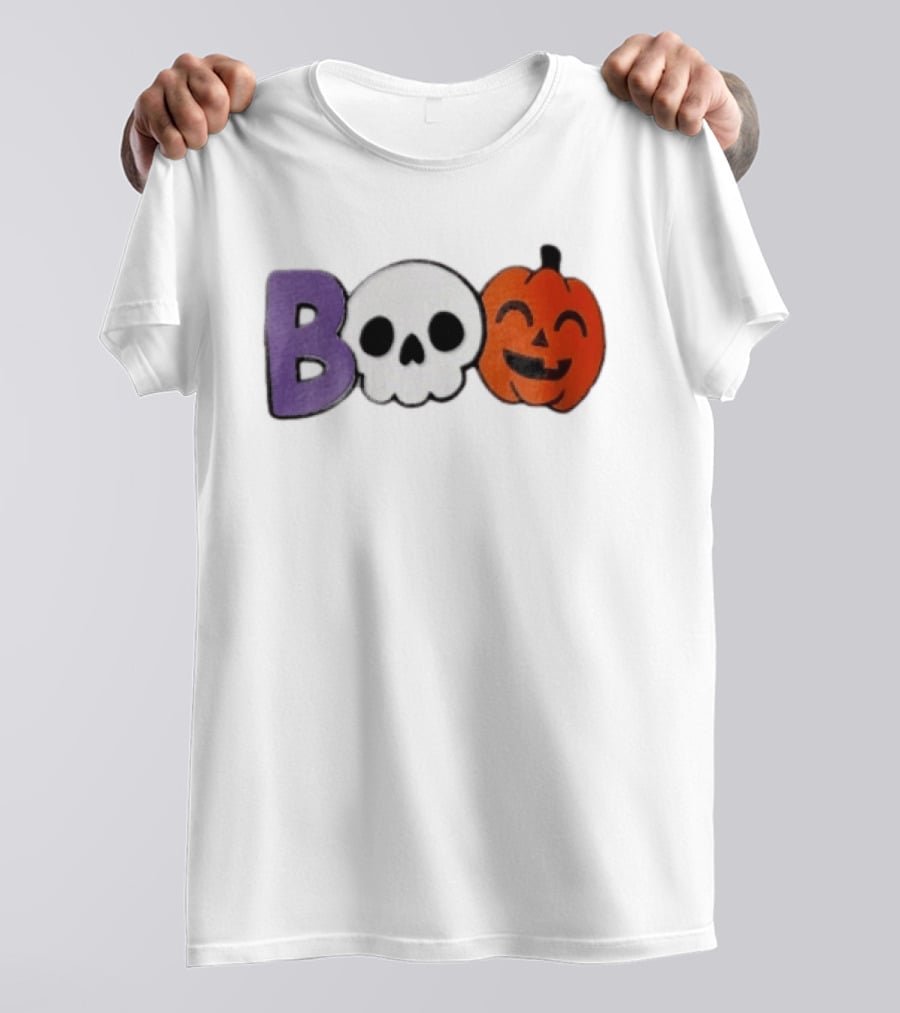 BOO Skull Pumpkin Purple Letter Halloween Fun T-Shirt