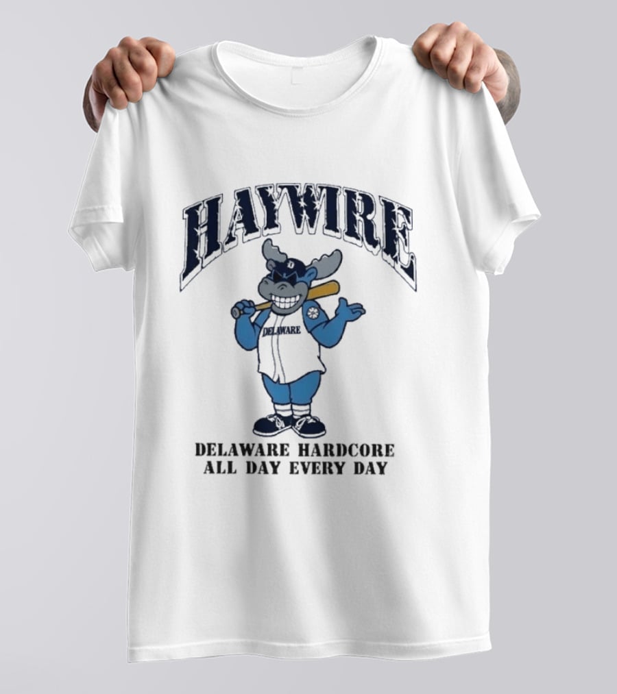 Haywire Wilmington Delaware Hardcore All Day Every Day Cartoon Bull With Baseball Bat T-Shirt