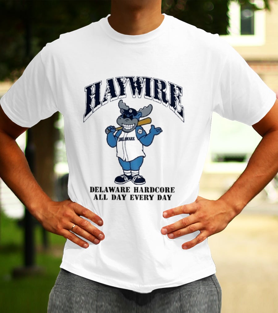 Haywire Wilmington Delaware Hardcore All Day Every Day Cartoon Bull With Baseball Bat T-Shirt