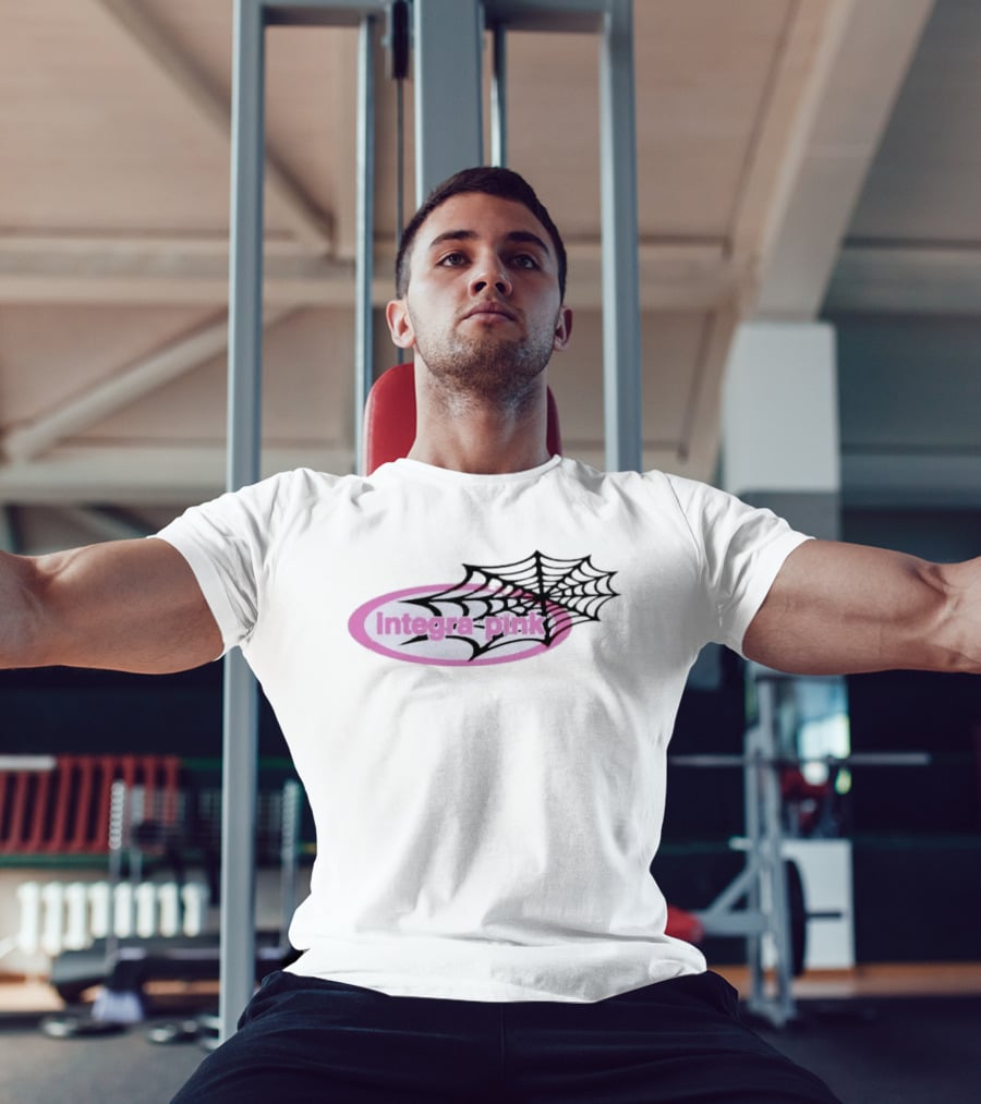 Integra Pink Oval With Black Web White T-Shirt