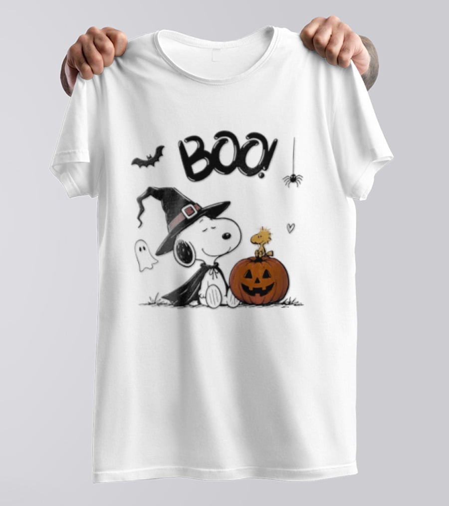 Peanuts BOO Snoopy Witch Hat Woodstock Pumpkin Halloween T-Shirt