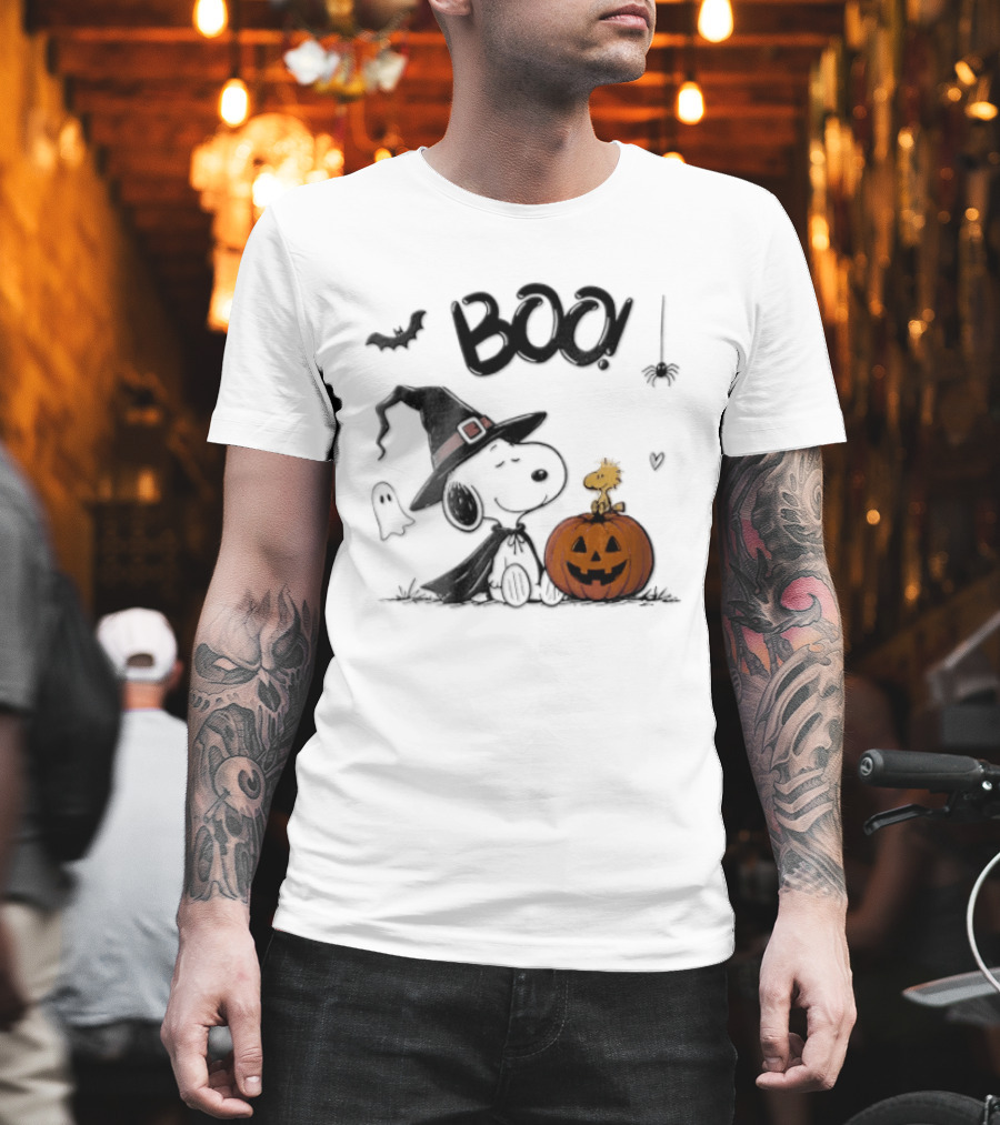 Peanuts BOO Snoopy Witch Hat Woodstock Pumpkin Halloween T-Shirt