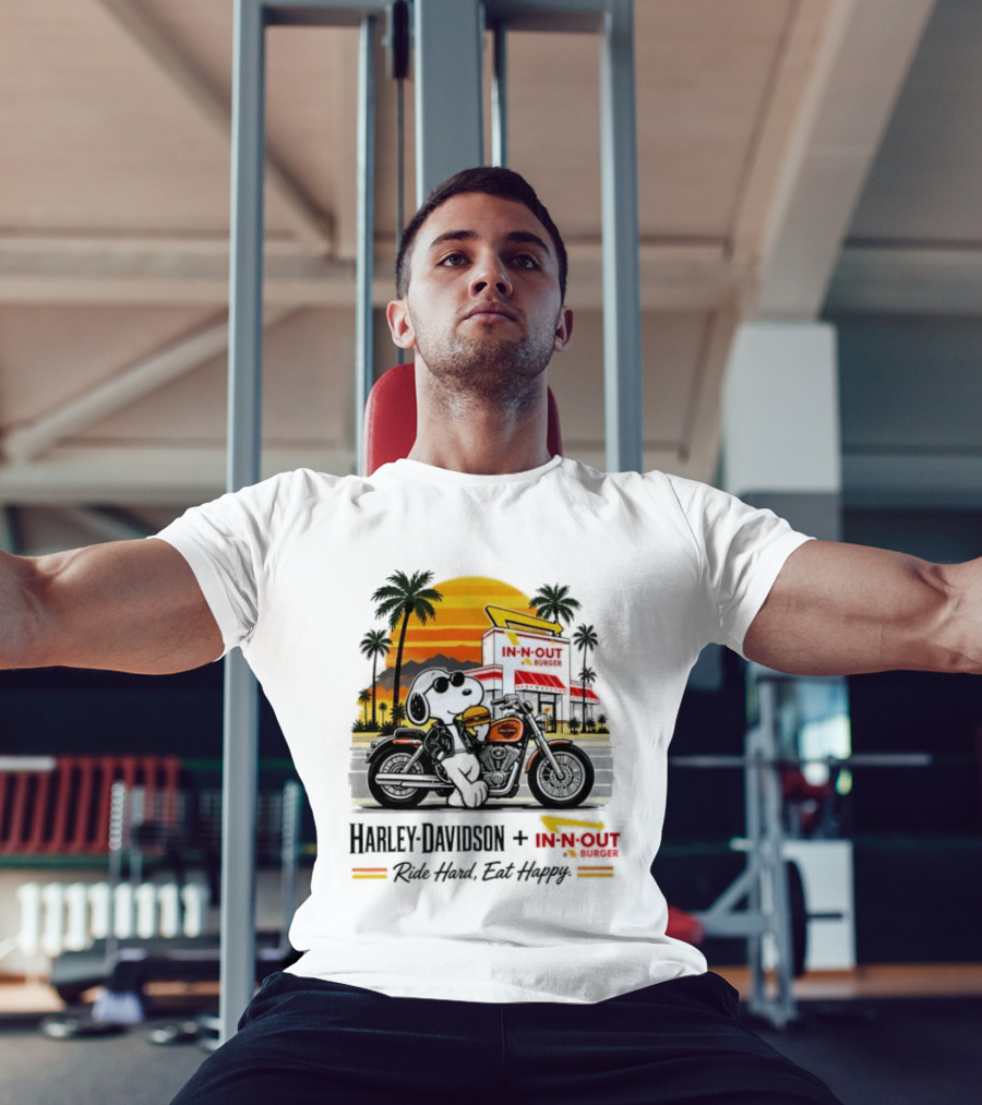 Snoopy Harley Davidson In N Out Burger Ride Hard Eat Happy T-Shirt
