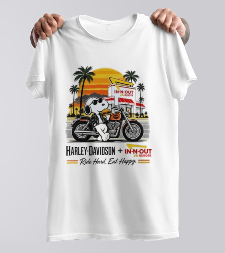 Snoopy Harley Davidson In N Out Burger Ride Hard Eat Happy T-Shirt