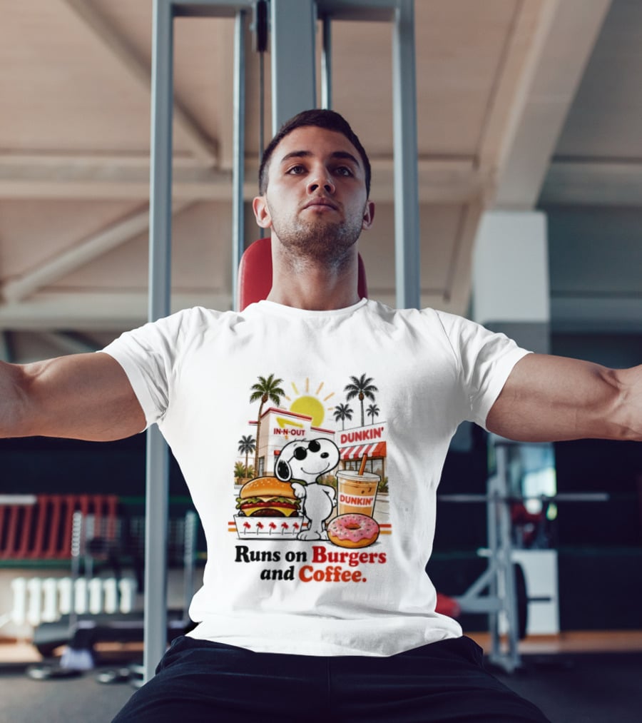 Snoopy Enjoys In N Out Burgers Dunkin Coffee Donuts California Sunshine T-Shirt