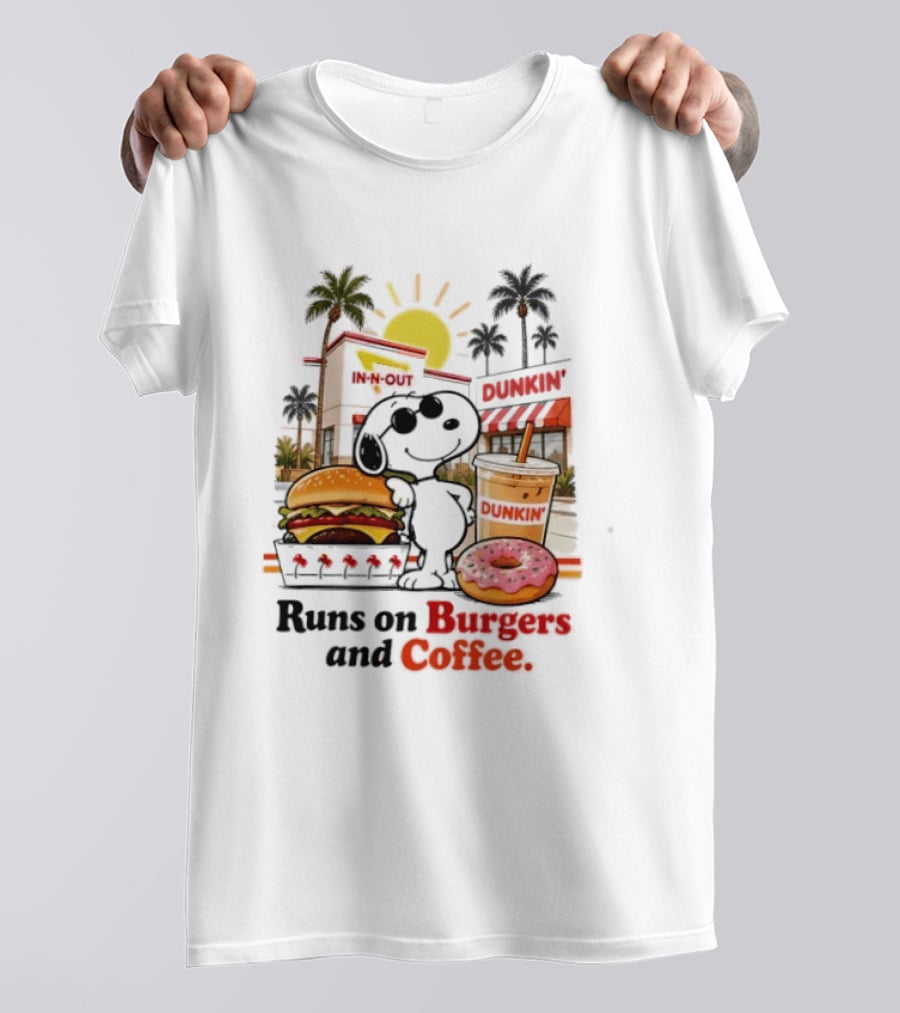 Snoopy Enjoys In N Out Burgers Dunkin Coffee Donuts California Sunshine T-Shirt