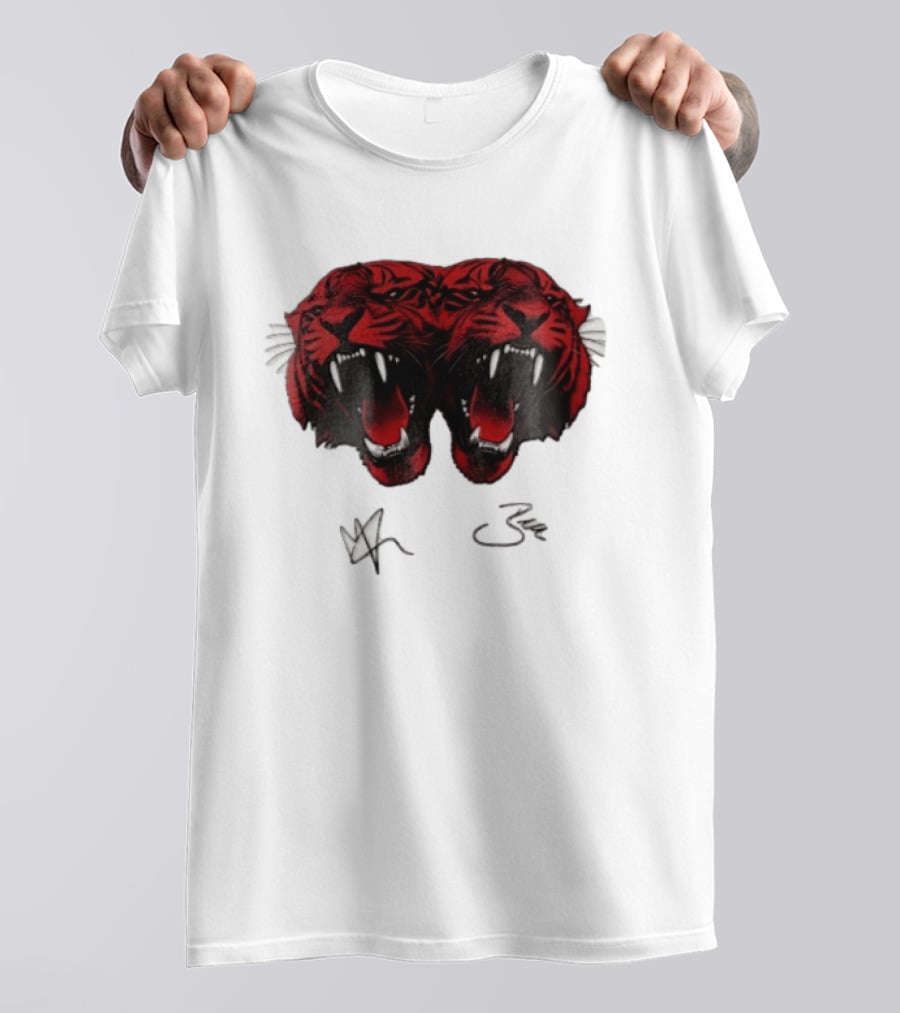 Tigers Heads Roaring Red Dual Fierce Animal T-Shirt