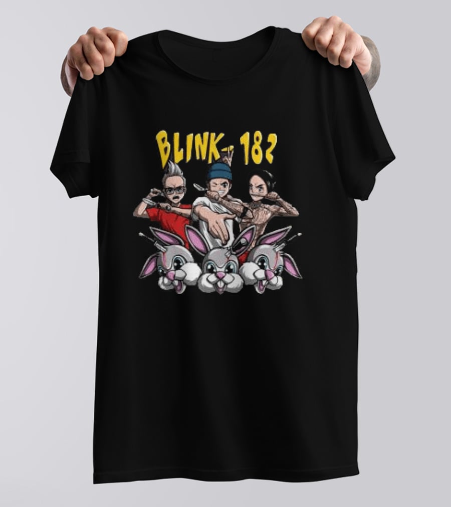 Blink 182 Anime Characters Versus Cartoon Bunny Battle T-Shirt