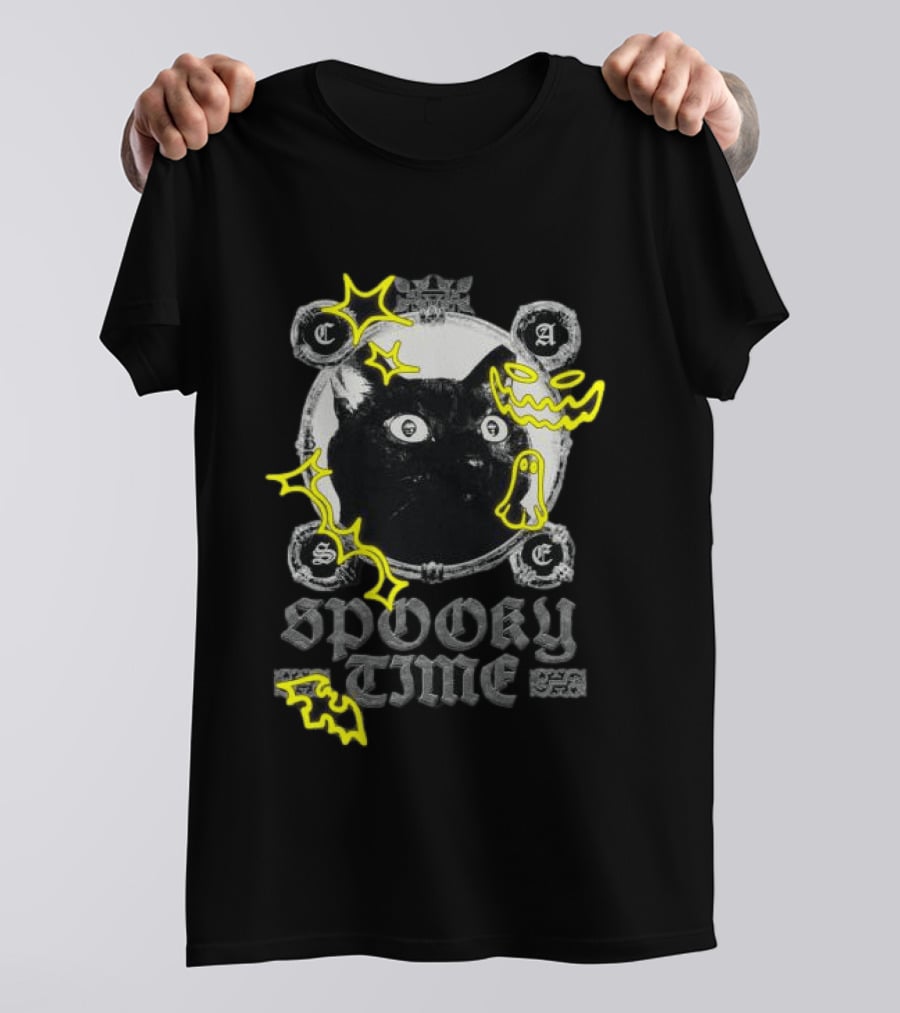 Caseoh Games Store Caseoh's Kitty Spooky Time Black Cat Ghosts T-Shirt