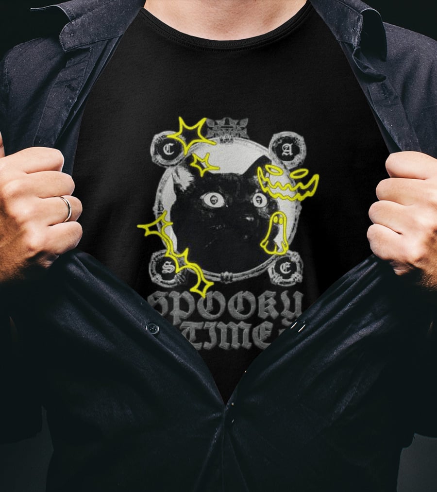 Caseoh Games Store Caseoh's Kitty Spooky Time Black Cat Ghosts T-Shirt