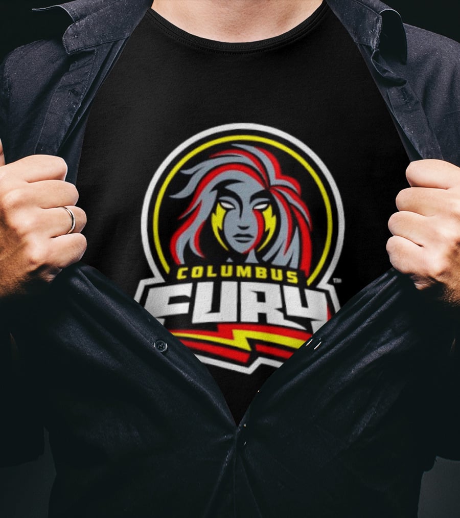 Columbus Fury Iconic Logo With Bold Red And Yellow Accents T-Shirt