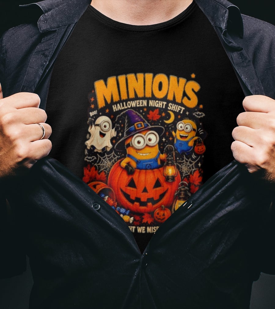Minions Halloween Night Shift Bello After Dark Tonight We Misbehave Ghosts Pumpkins T-Shirt