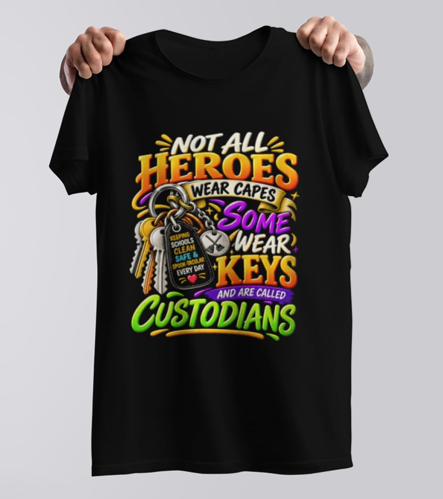 Not All Heroes Wear Capes Some Wear Keys And Are Called Custodians Keeping Schools Clean T-Shirt