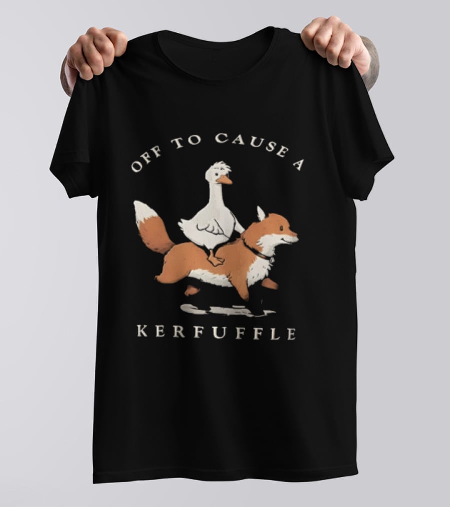 Off To Cause A Kerfuffle Goose Riding Fox Cartoon T-Shirt