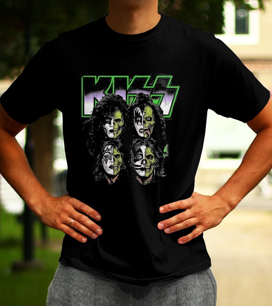 Kiss 2026 Halloween Zombie Band Members Costume Faces T-Shirt