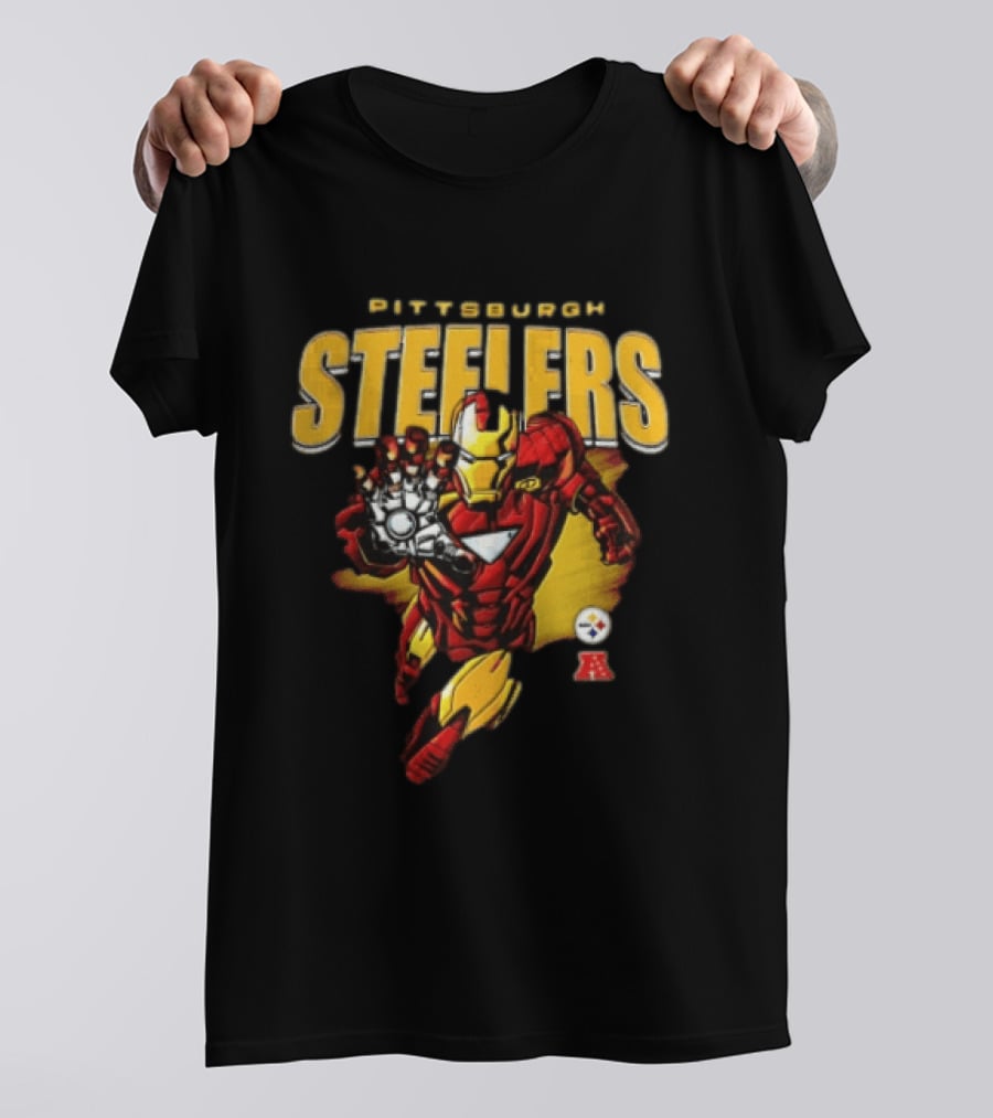Pittsburgh Steelers Iron Man Flying Forward Graphic Suit Officially Licensed NFL Marvel Collaboration T-Shirt