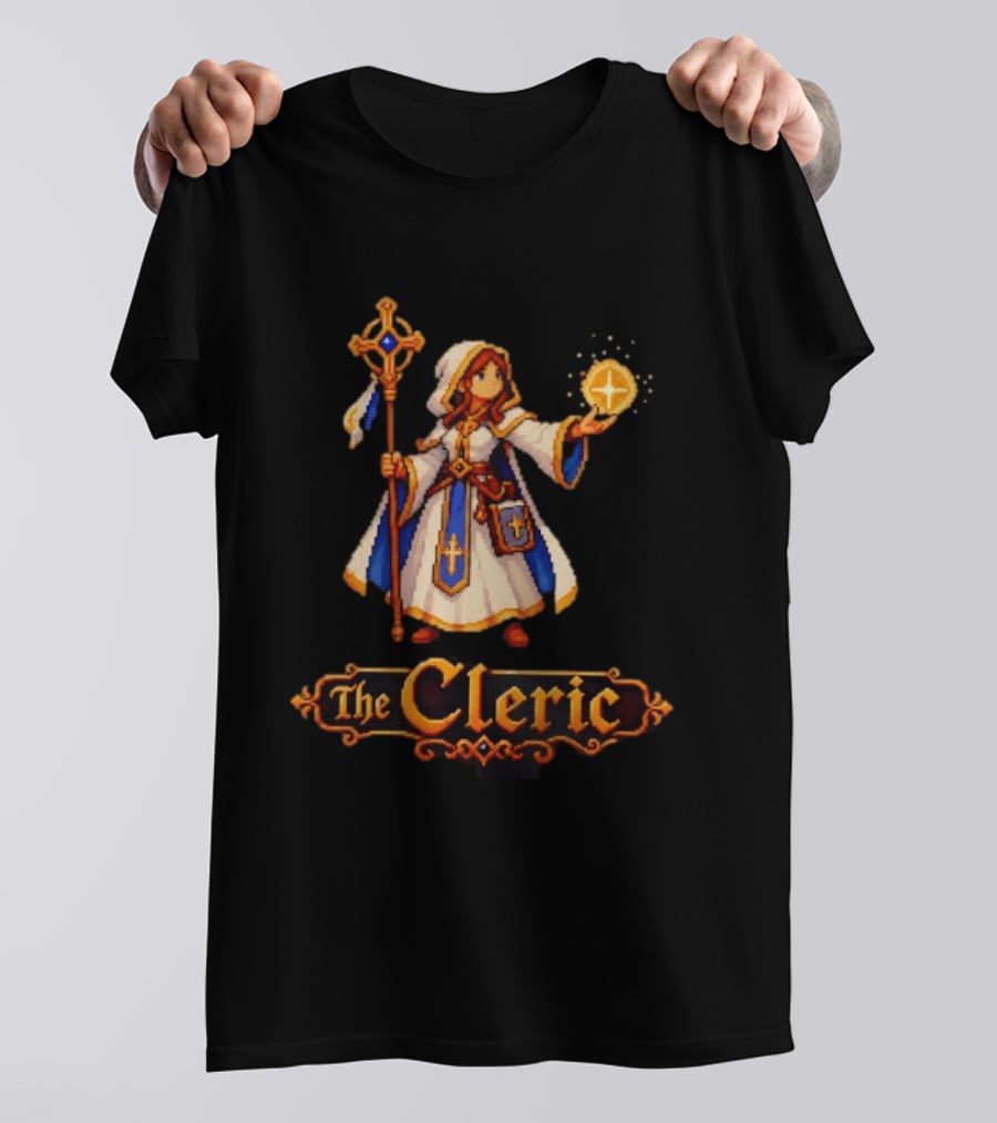 The Cleric 16 Bit Game Cartoon Pixel Art Mage T-Shirt