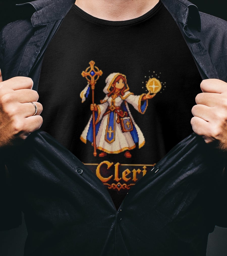 The Cleric 16 Bit Game Cartoon Pixel Art Mage T-Shirt
