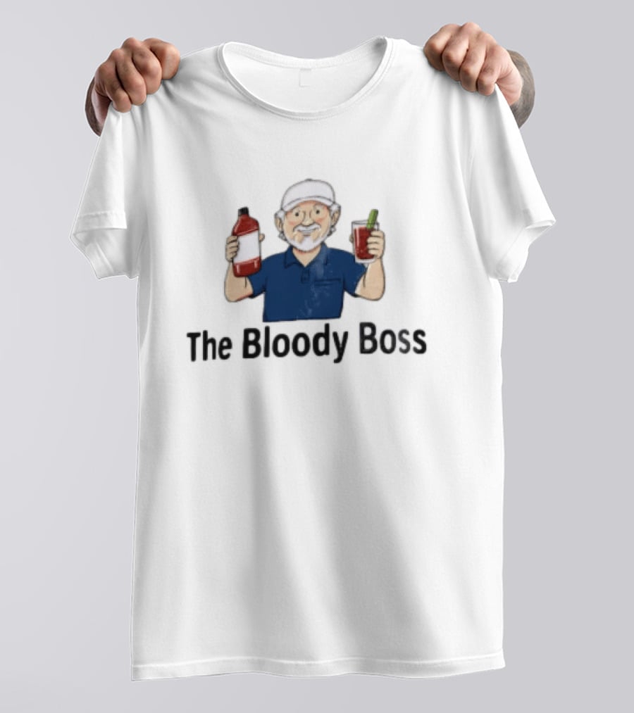 The Bloody Boss Funny Cartoon Character Holding Drink And Bottle T-Shirt