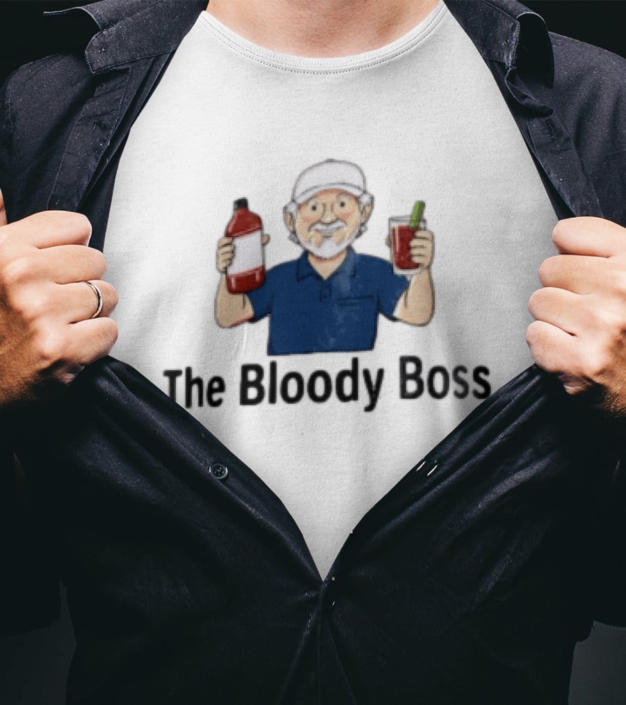 The Bloody Boss Funny Cartoon Character Holding Drink And Bottle T-Shirt
