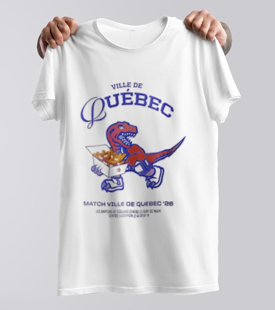 Bienvenue Au Québec Raptors Dinosaur Holding Poutine Box T-Shirt