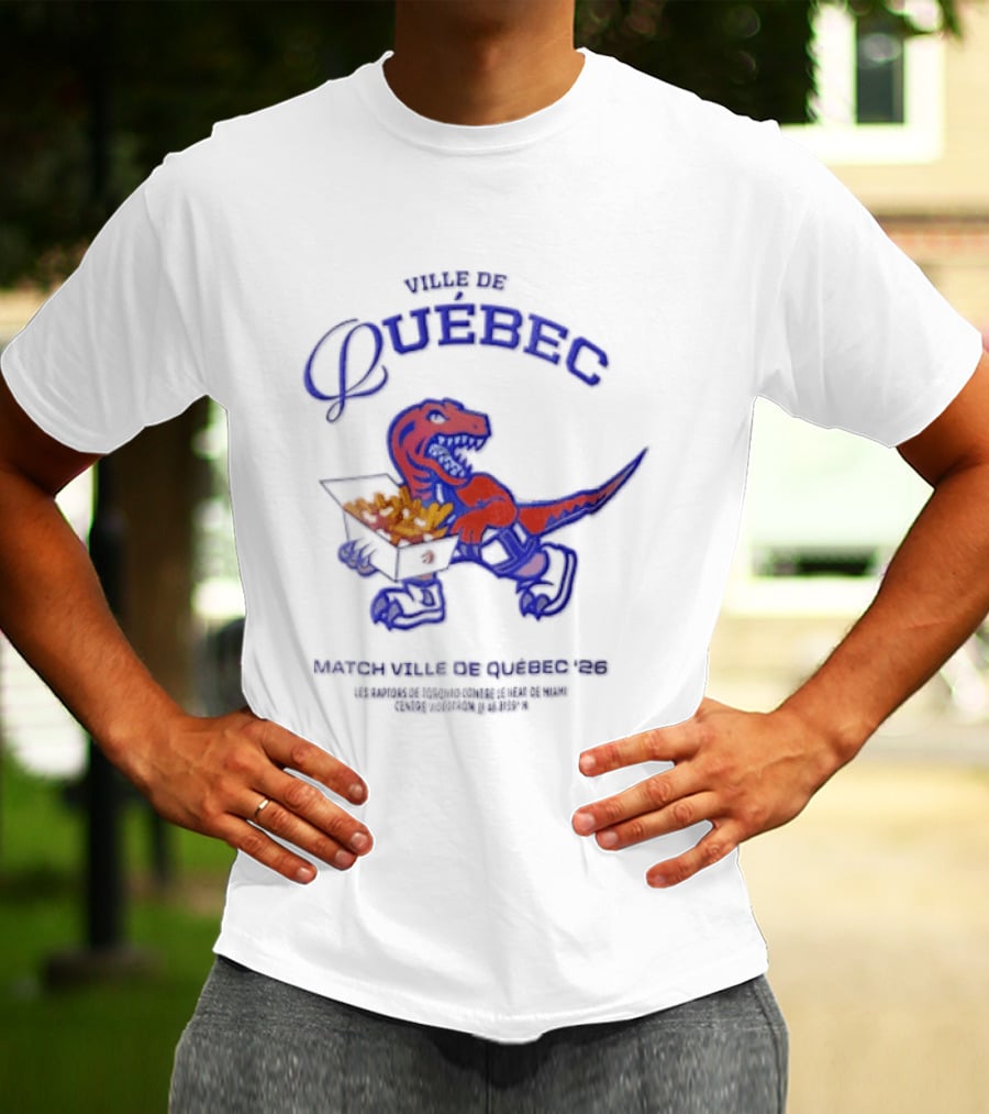 Bienvenue Au Québec Raptors Dinosaur Holding Poutine Box T-Shirt