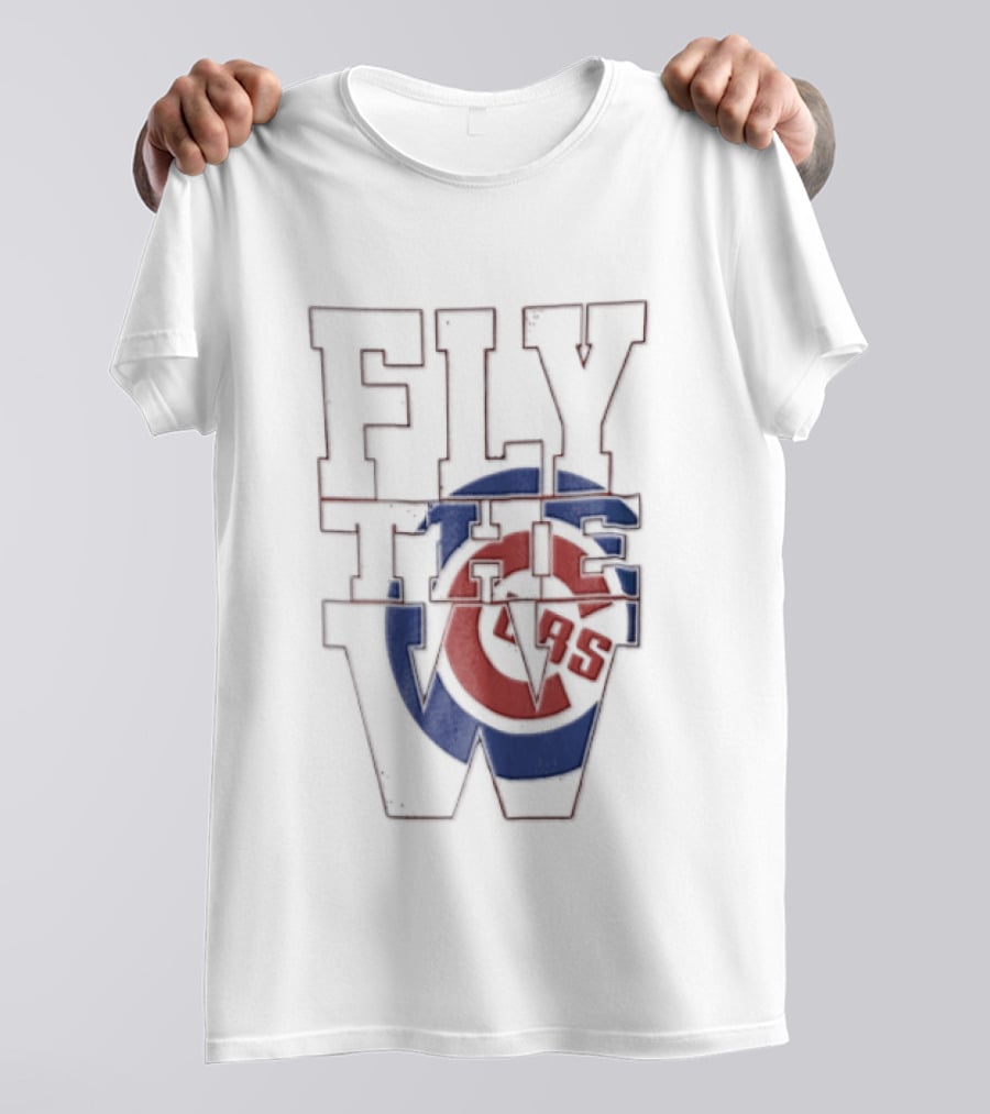 Fly The W Chicago Cubs Large Lettering Red And Blue T-Shirt