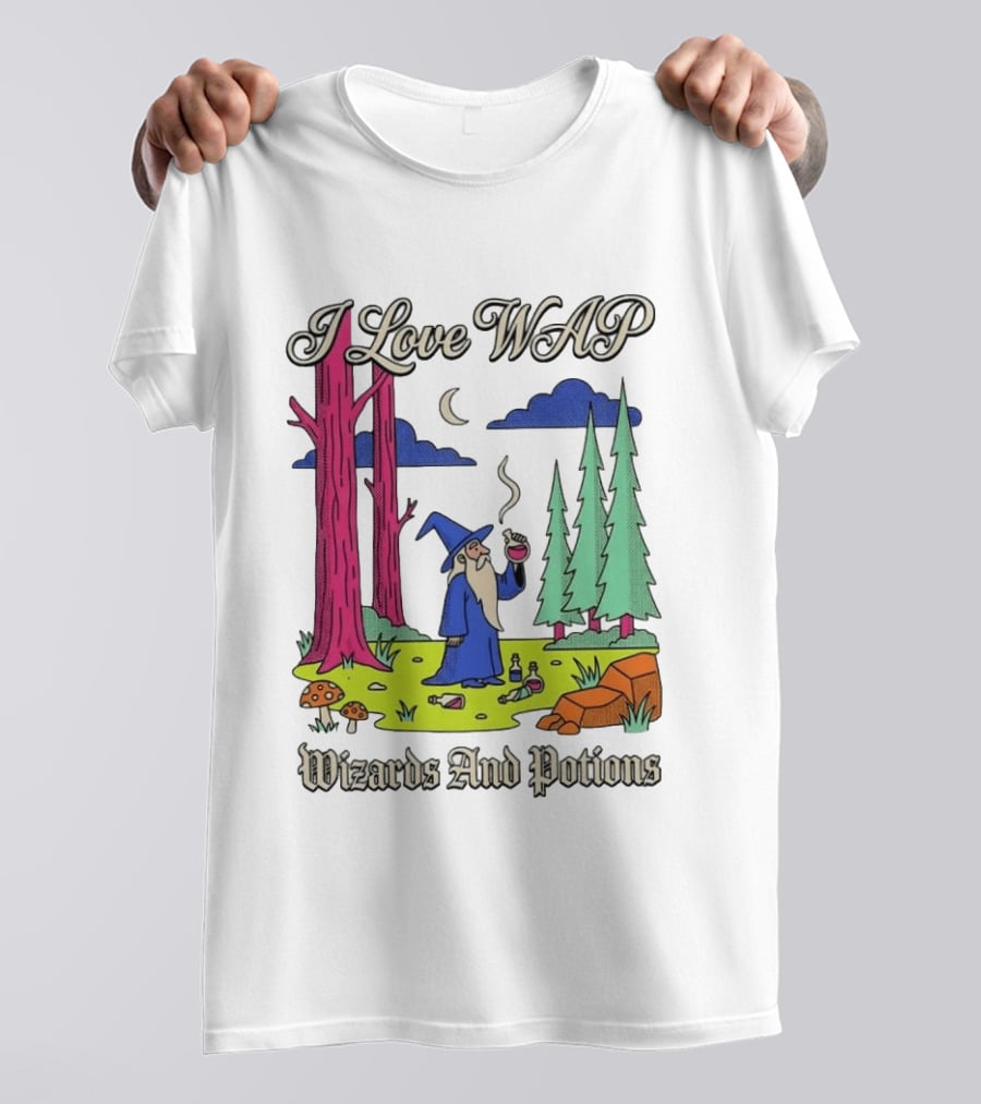 I Love WAP Wizards And Potions Vintage Wizard Forest Scene T-Shirt