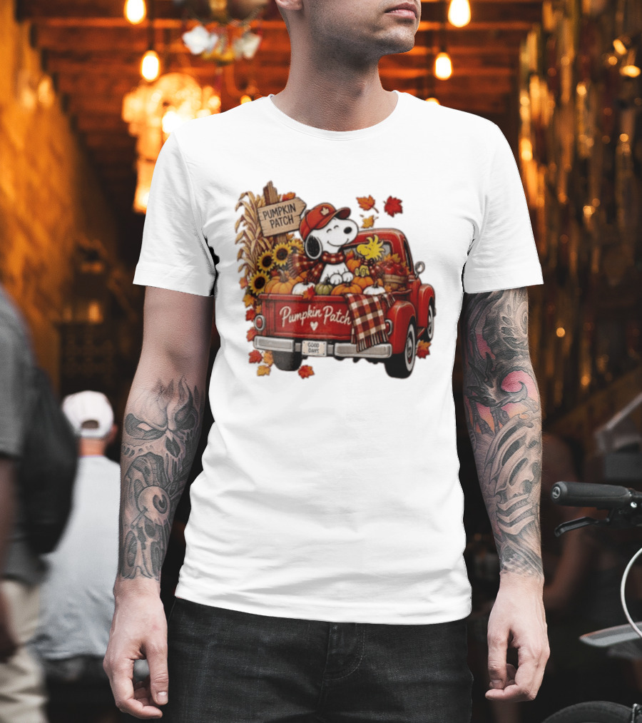 Peanuts Snoopy Woodstock Red Truck Pumpkin Patch Harvest Good Days T-Shirt