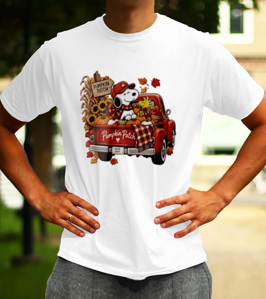Peanuts Snoopy Woodstock Red Truck Pumpkin Patch Harvest Good Days T-Shirt