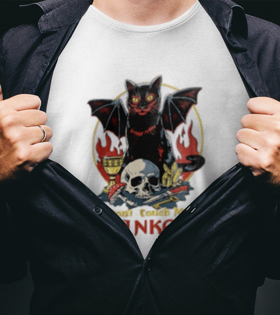 Steven Rhodes Cat Skull Chalice Flames Don't Touch My Trinkets T-Shirt