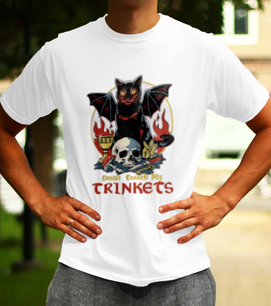 Steven Rhodes Cat Skull Chalice Flames Don't Touch My Trinkets T-Shirt