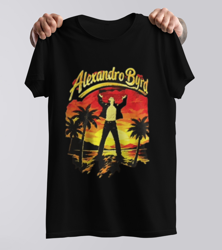 Alexandro Byrd Tropical Sunset Palm Trees Arms Raised T-Shirt