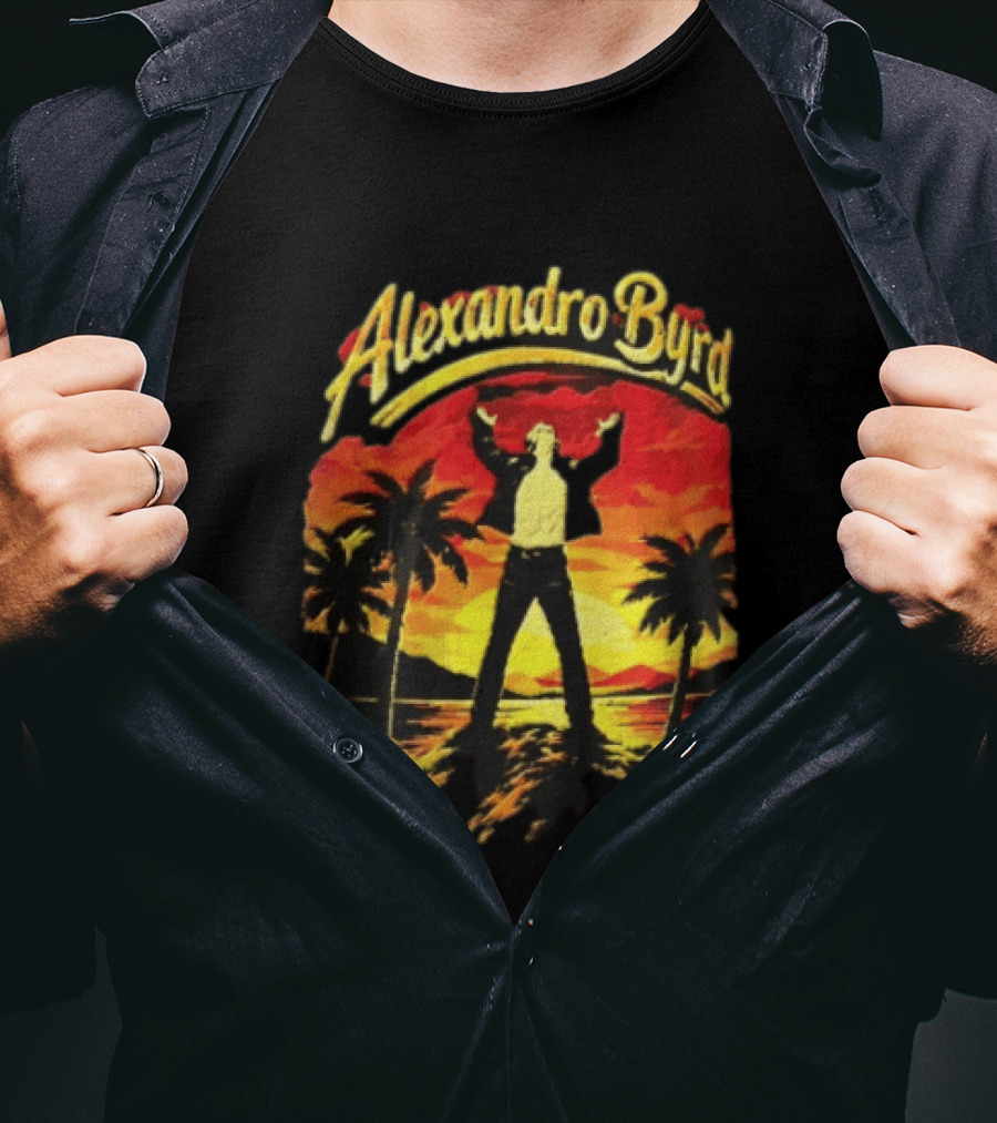 Alexandro Byrd Tropical Sunset Palm Trees Arms Raised T-Shirt