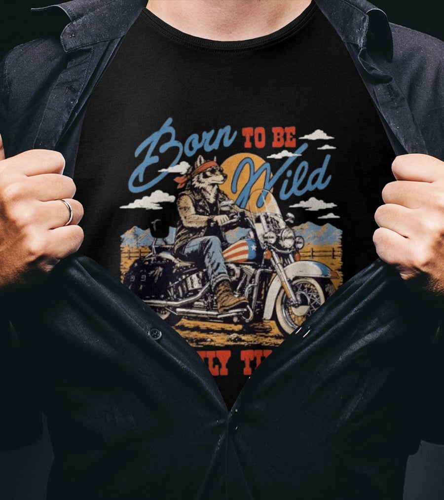 Born To Be Wild Wolf Biker But Only Till 9pm Vintage Motorcycle Rider T-Shirt